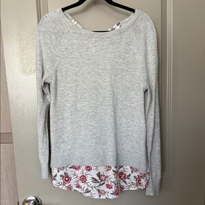 LOFT Light Gray Sweatshirt with Floral Hem
